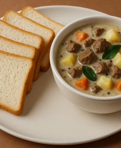 Steamed Bread and Beef Stew Plated